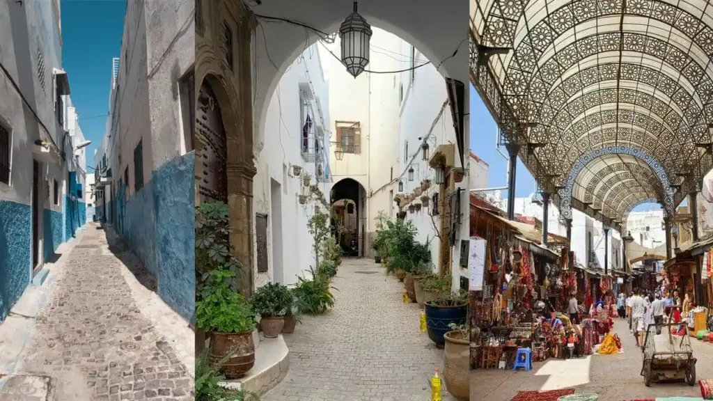 Historic view of Rabat medina with winding alleys and traditional architecture.