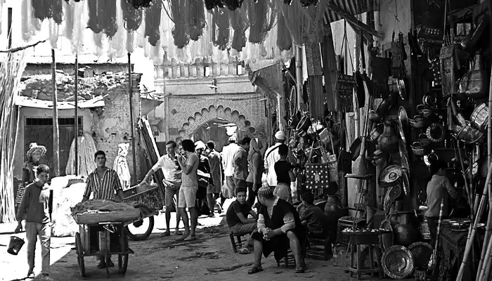 Traditional stalls in Marrakech souks, reflecting the rich history and culture of the marketplace.