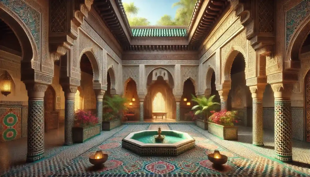 Traditional Moroccan riad with a central courtyard and authentic design.