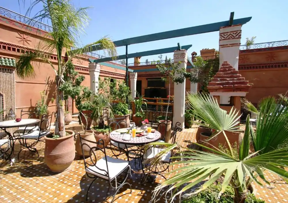 Traditional Riad Jnane Mogador in Marrakech with authentic decor and rooftop views.